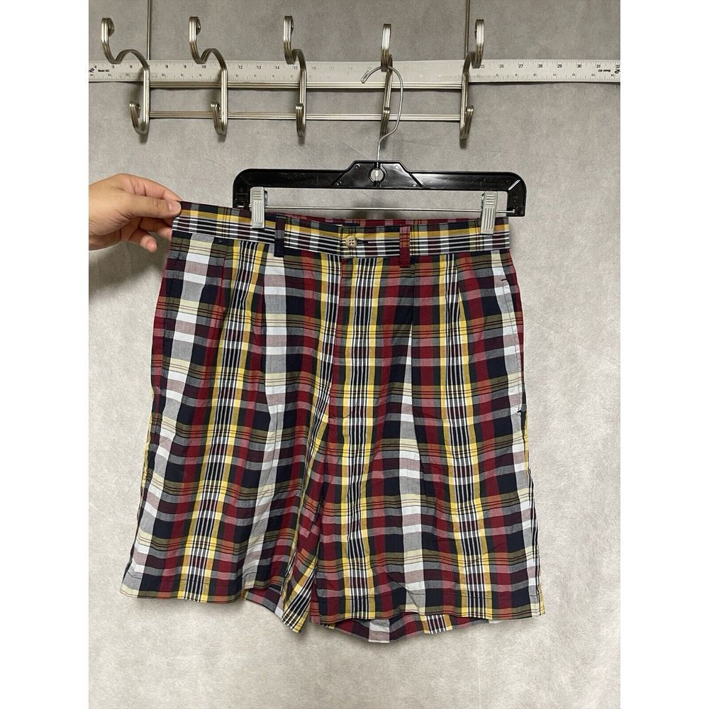 VTG Polo Ralph Lauren Shorts Men 32 Red Gray Plaid Geometric Casual Pocket Chino